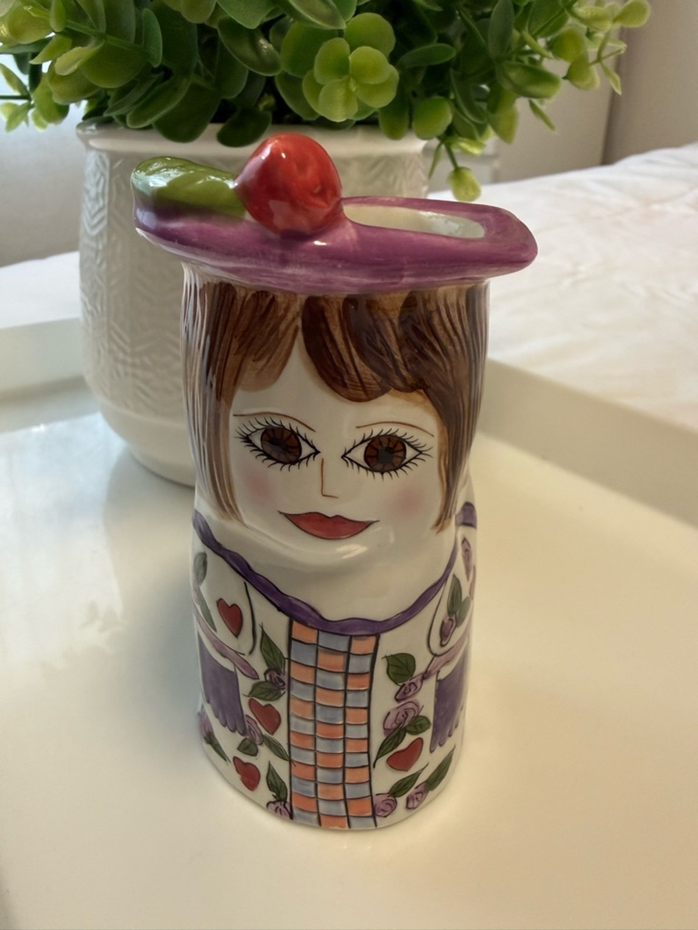 Bella Casa “Victoria “ Susan Paley Ganz hand painted ceramic girl vase.